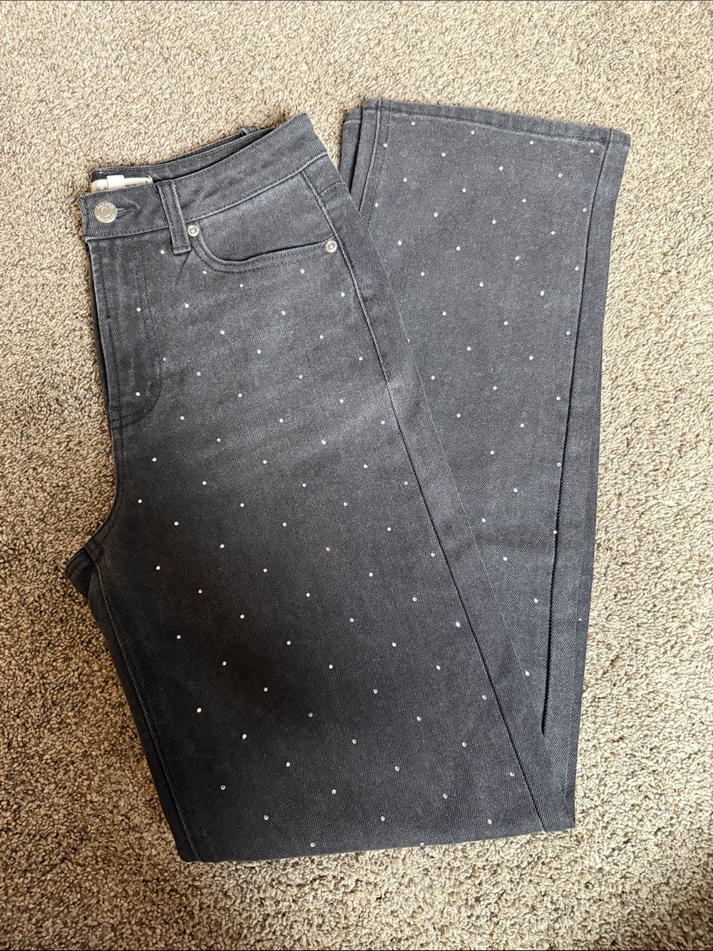 Women’s Black Polka Dot Straight-Leg Jeans